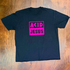 T-Shirt - ACID JESUS SHIRT BLACK/ BRIGHT PINK SIZE: LARGE