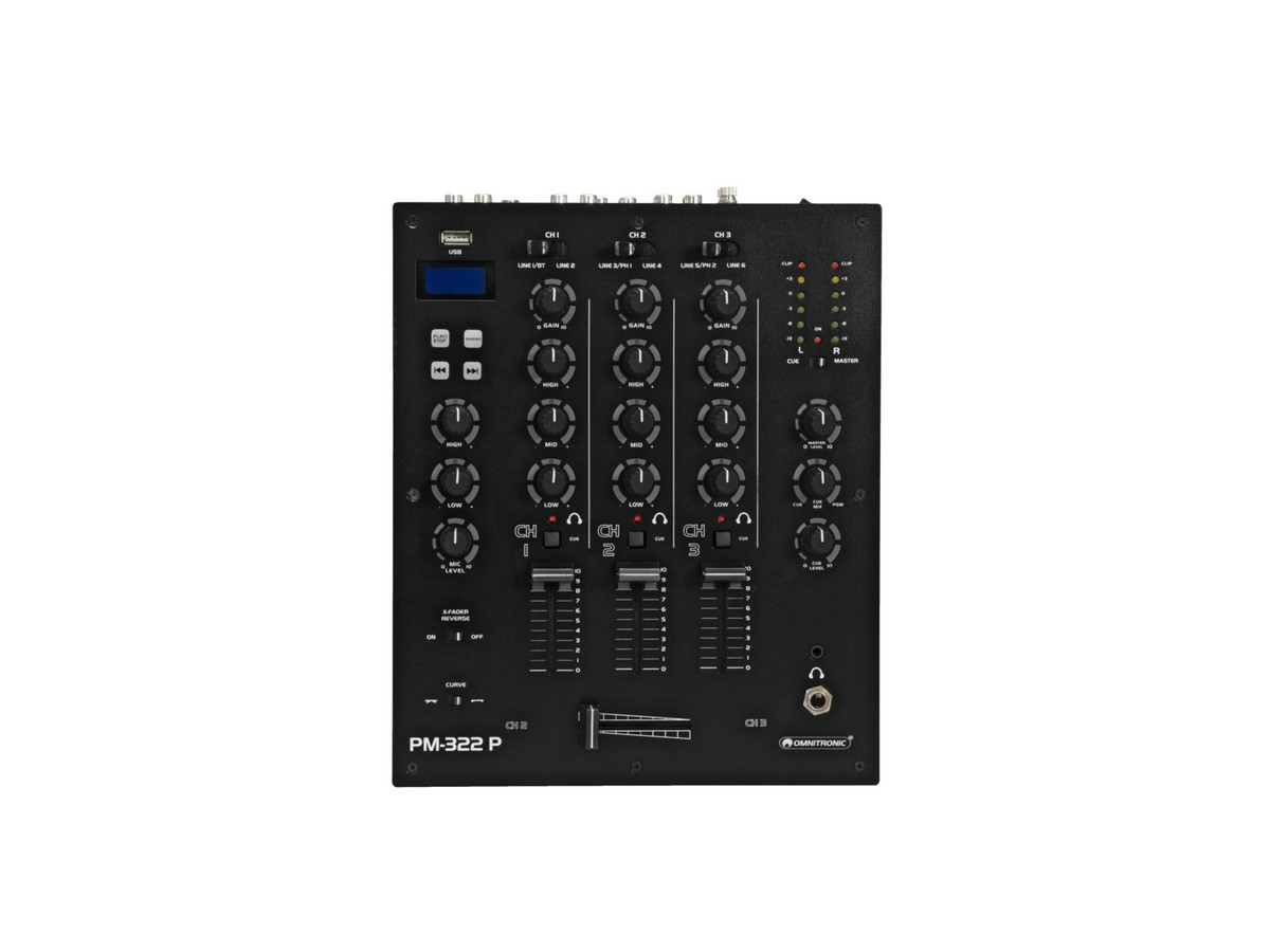 OMNITRONIC PM-322P 3-Channel DJ Mixer con Bluetooth /& USB Player