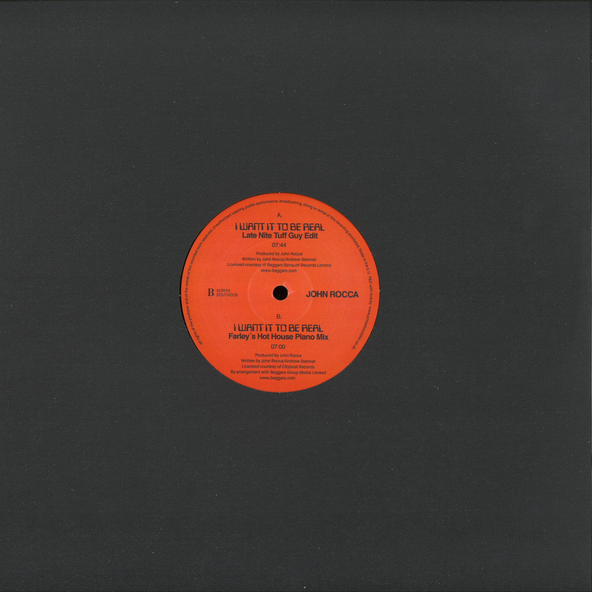 John Rocca - I Want It To Be Real EP / SOUTH STREET SOUTH009- Vinyl