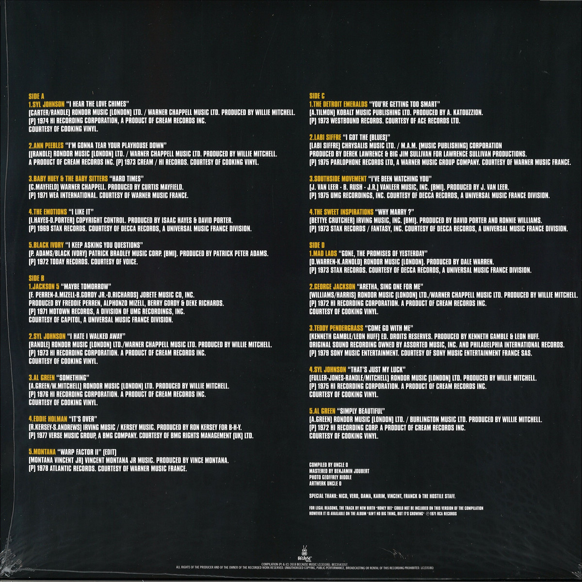 Cut From Original Masters Original Packaging Beautifully And Precisely Reproduced To The Original Standards Original Year Of Release 01 Tracks A1 Syl Johnson I Hear The Love Chimes Ann Peebles I M Gonna Tear Your Playhouse Down A3