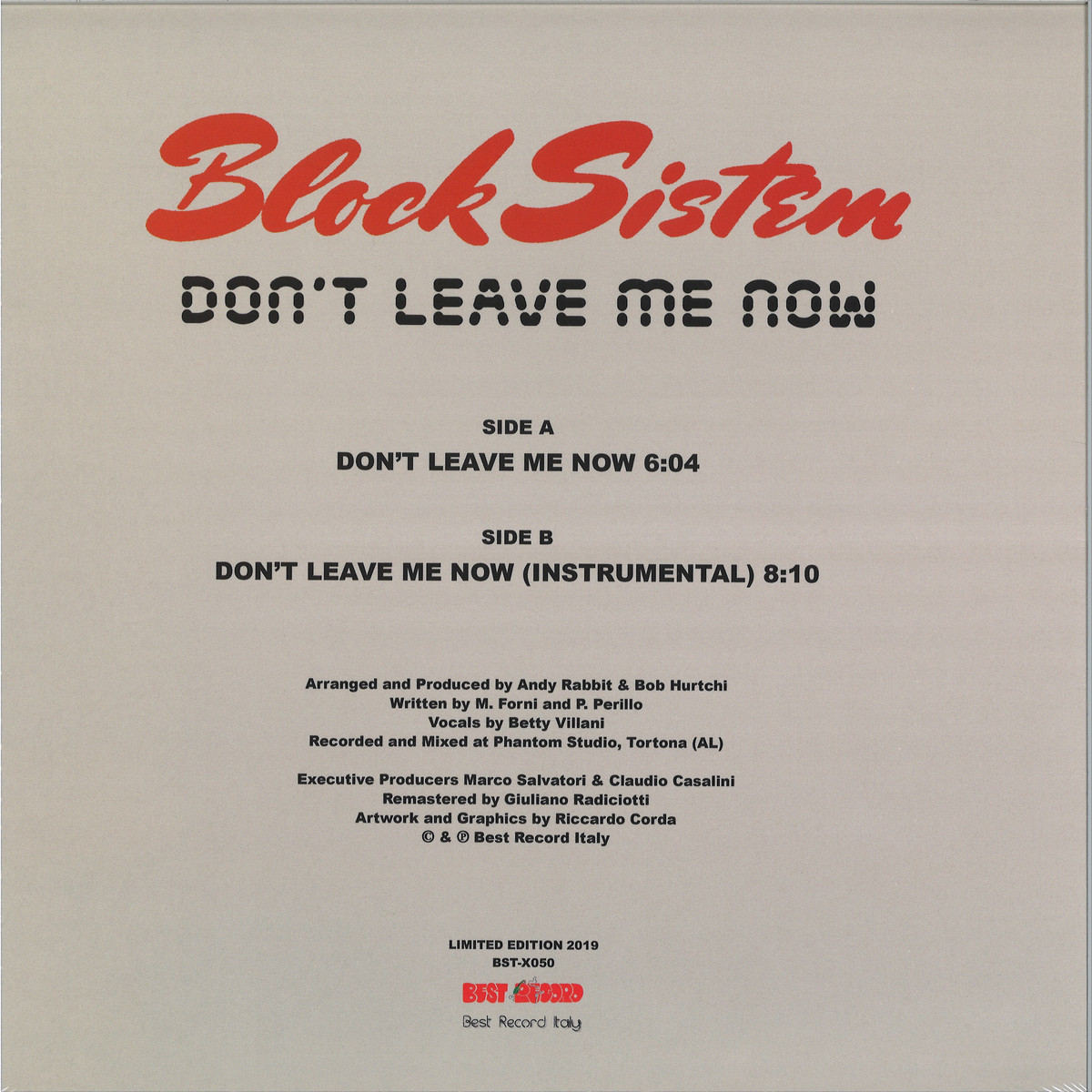 Block Sistem - DONT LEAVE ME NOW / Best Record Italy BST-X050 - Vinyl