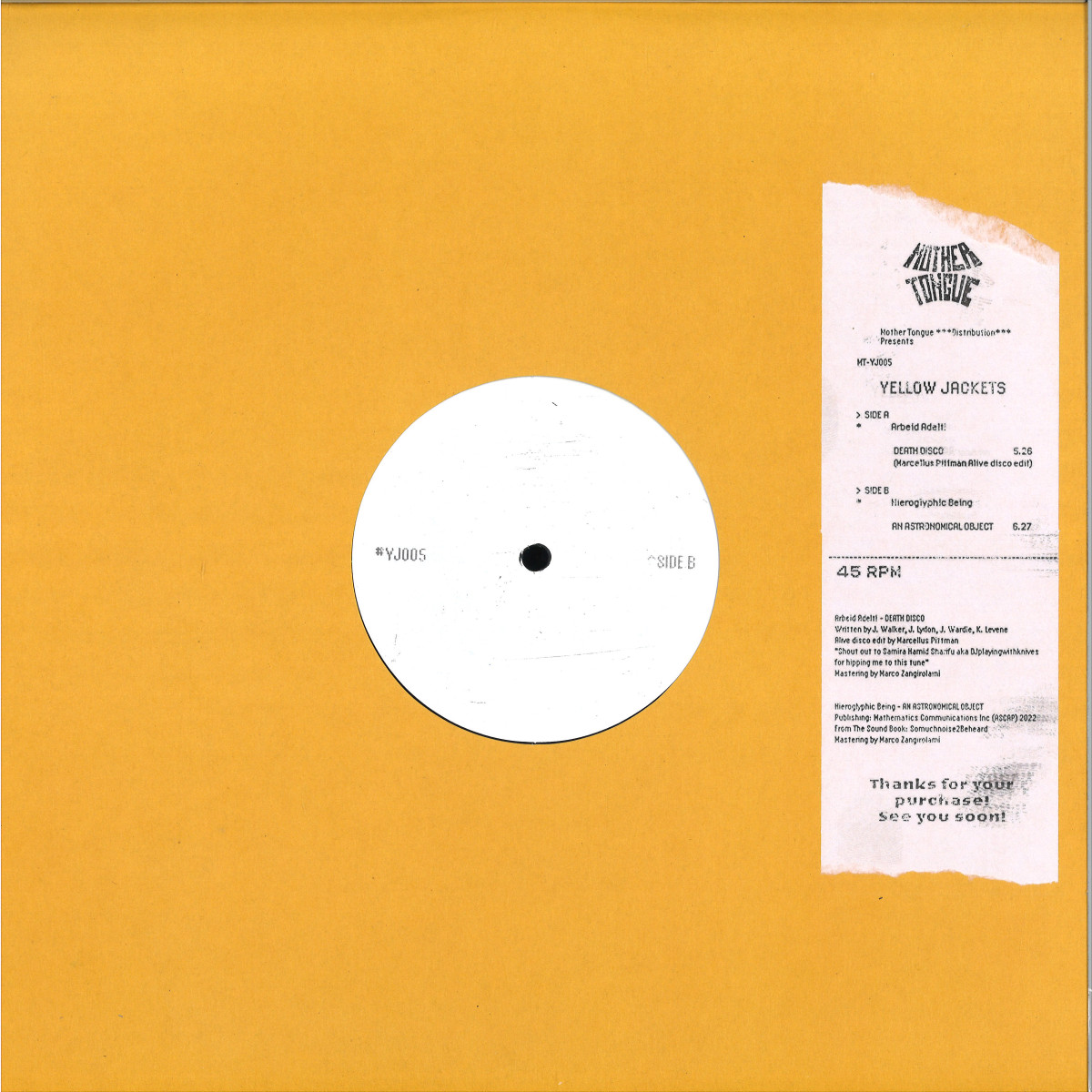 Arbeid Adelt!, Hieroglyphic Being — Yellow Jackets Vol. 5 vinyl cover