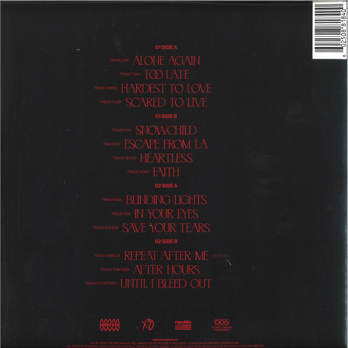 The Weeknd 'After Hours Tracklist' Poster - Defining