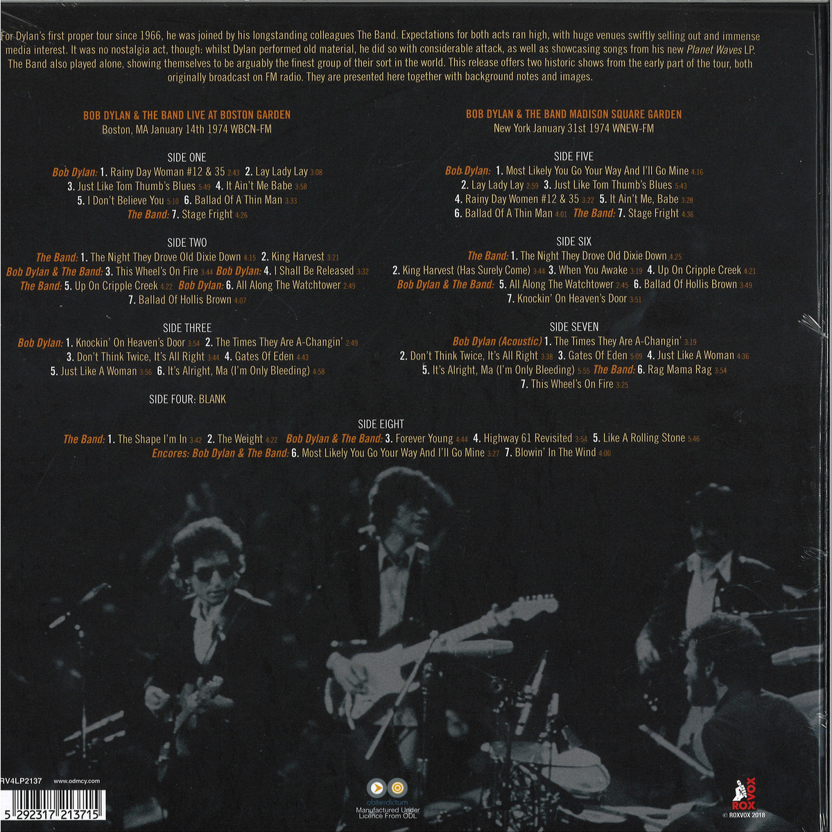 Bob Dylan The Band 1974 Tour Live Rox Vox Rv4lp2137 Vinyl