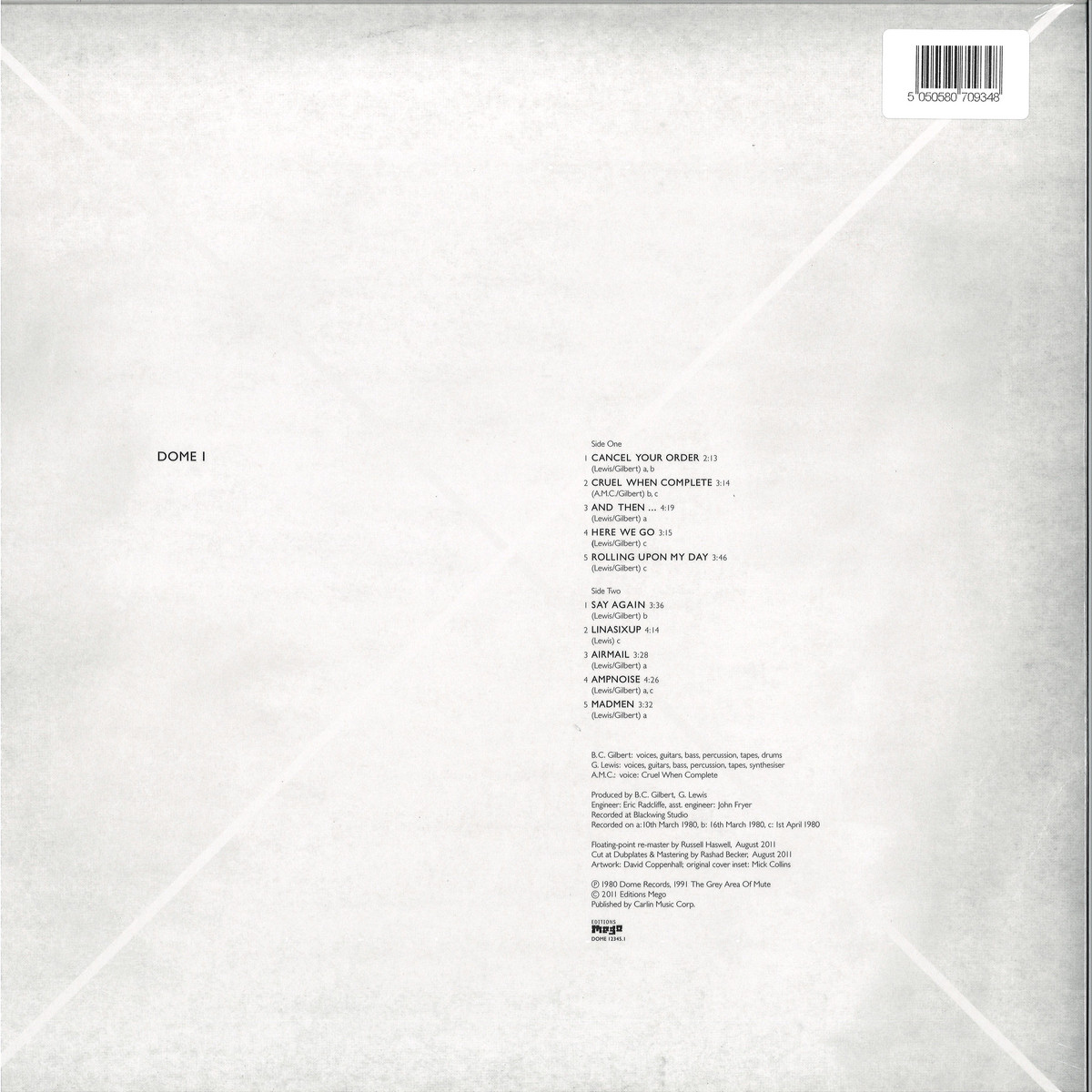 Dome - Dome 1 / Editions Mego DOME1- Vinyl